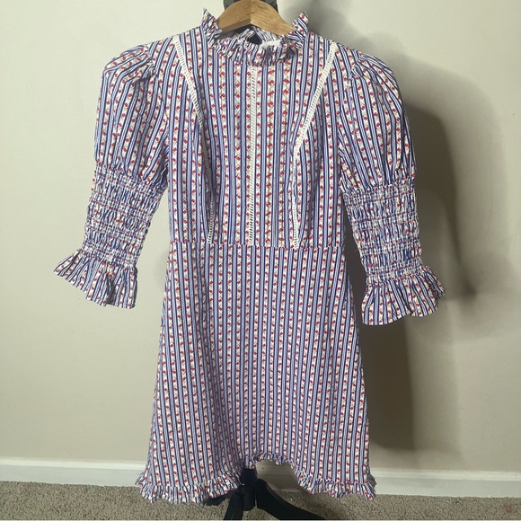Laura Ashley x Urban Outfitters Floral Mock Neck Smocked Ruffle Mini Dress Sz XS - Picture 6 of 16